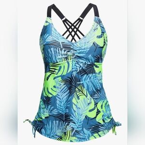 Tropical Blue and Green Women's Swim Top,, Brand New With Tags .